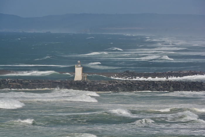 Coquille River fog warning signal on jetty